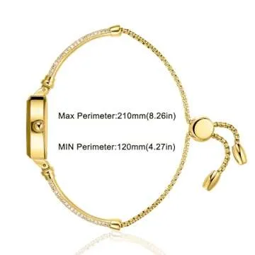 Petite Bracelet Watch for Women, Gifts for Girlfriend Diamond Dress Analog Watch Waterproof (All Gold)