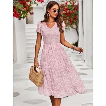 Theenkoln Women's Boho Ruffle Sleeve V Neck Leopard Print Ruffle Tiered Maxi Dress Smocked Top Chiffon Flowy Long Dress