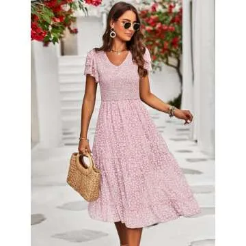 Theenkoln Women's Boho Ruffle Sleeve V Neck Leopard Print Ruffle Tiered Maxi Dress Smocked Top Chiffon Flowy Long Dress