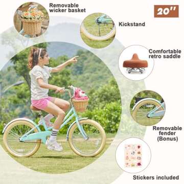 Glerc Little Molly 20 inch Kids Retro Cruiser Bike Bicycle for Girls Ages 7 8 9 10 11 12 13 Year Old...