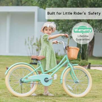 Glerc Little Molly 20 inch Kids Retro Cruiser Bike Bicycle for Girls Ages 7 8 9 10 11 12 13 Year Old with Wicker Basket & Lightweight & Kickstands & Bell for Birthday Gift Mint Green