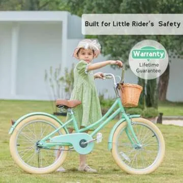 Glerc Little Molly 20 inch Kids Retro Cruiser Bike Bicycle for Girls Ages 7 8 9 10 11 12 13 Year Old with Wicker Basket & Lightweight & Kickstands & Bell for Birthday Gift Mint Green