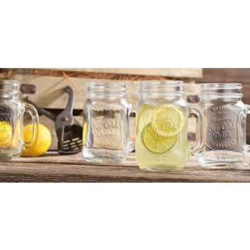 Glaver's Drinking Jars – Set of 6 Mason Jar Cups – 16 Oz Glass Mugs with Handle, Ice-Cold Drink Glassware Logo – Jars Ideal for Cold Beverages, Cocktails, Smoothies, Sodas, Juice.