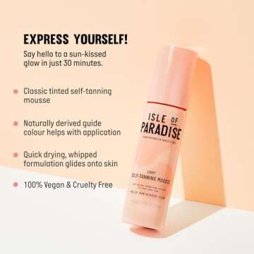 Isle of Paradise Self-Tanning Mousse, Light - Color Correcting Tanning Foam with Grapefruit, Chia Seed, and Avocado Oils - Streak-Free, Even Glow - Vegan and Cruelty Free - 6.76 fl. oz