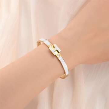 Hothink Gold Bracelets for Women,H Bracelet,Bangle Bracelets for Women,Dainty Bracelet Jewelry Easter Christmas Mothers Day Gifts for Women (White)