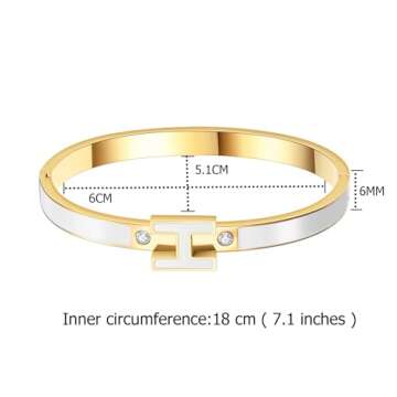 Hothink Gold Bracelets for Women,H Bracelet,Bangle Bracelets for Women,Dainty Bracelet Jewelry Easter Christmas Mothers Day Gifts for Women (White)