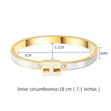 Hothink Gold Bracelets for Women,H Bracelet,Bangle Bracelets for Women,Dainty Bracelet Jewelry Easter Christmas Mothers Day Gifts for Women (White)