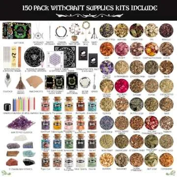 SHYSHINY Witchcraft Supplies Kit, 150Pack Wiccan Supplies and Tools Witchy Gifts for Beginners, Drie...