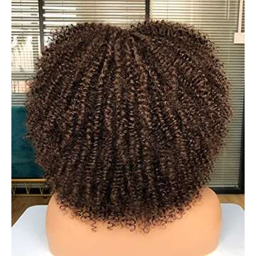 CURLCRAZY Curly Wig with Bangs for Black Women Short Kinky Curly Wig 14inch Afro Hair Halloween Party Christmas Cosplay Wigs (Dark Brown)
