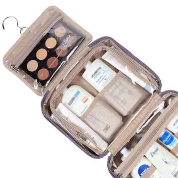 NISHEL Travel Toiletry Bag for Women Large Capacity, Makeup Essentials Organizer, Hanging Case for Accessories, Cosmetics, Purple