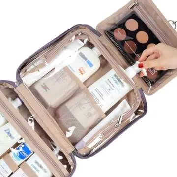 NISHEL Travel Toiletry Bag for Women Large Capacity, Makeup Essentials Organizer, Hanging Case for Accessories, Cosmetics, Purple