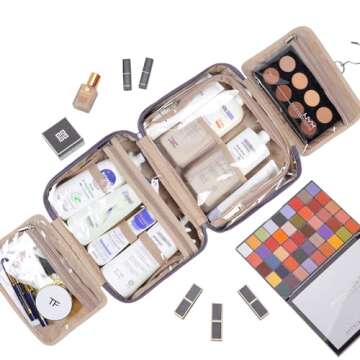 NISHEL Travel Toiletry Bag for Women Large Capacity, Makeup Essentials Organizer, Hanging Case for Accessories, Cosmetics, Purple