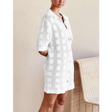 Lumister Summer Knit Shirt Dress - Crochet Button Cover Up