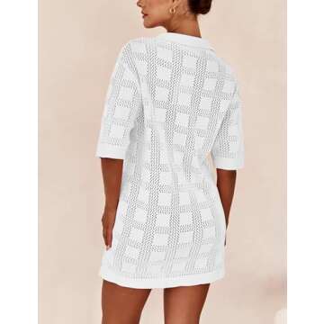 Lumister Summer Knit Shirt Dress - Crochet Button Cover Up