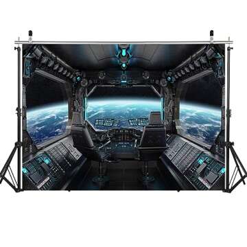 LYWYGG 7x5ft Vinyl Spaceship Interior Background - A Stunning Sci-Fi Photography Backdrop for All Oc...