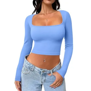 Meyeeka Cropped Long Sleeve Tops for Trendy Nights Out in Della Robbia Blue