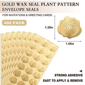 480 Pcs Christmas Envelope Stickers Gold Foil Embossed Envelope Stickers Wax Seals Stickers Adhesive...