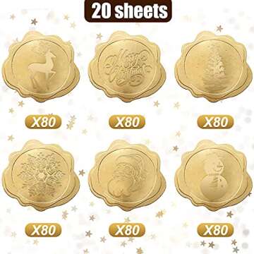 480 Pcs Christmas Envelope Stickers Gold Foil Embossed Envelope Stickers Wax Seals Stickers Adhesive Flower DIY Seal Decal Labels for Greeting Card Wedding Invitations Xmas Party Favors(Winter Style)