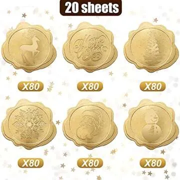 480 Pcs Christmas Envelope Stickers Gold Foil Embossed Envelope Stickers Wax Seals Stickers Adhesive Flower DIY Seal Decal Labels for Greeting Card Wedding Invitations Xmas Party Favors(Winter Style)