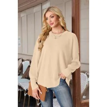 Lepunuo Women's Oversized Sweater 2024 Casual Fall Crewneck Long Sleeve Loose Side Slit Ribbed Knit ...