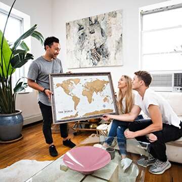 Scratch Off Map of The World - Premium Edition - World Scratch Off Map with Outlined Canadian and US States, XL Large Size 33 x 24, World Map Scratch Off Poster with Highly Detailed Cartography