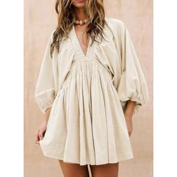 Acelitt Spring Dresses for Women 2025 Fashion Trendy Long Sleeve V Neck Casual Loose Flowy Ruffle A ...