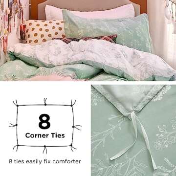 Bedsure Twin/Twin XL Duvet Cover - Reversible Green Duvet Cover Set with Zipper Closure, 2 Pieces Cute Floral Patterned Bedding Set with 8 Corner Ties and 1 Pillow Sham