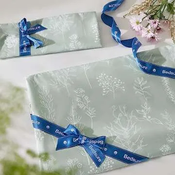 Bedsure Twin/Twin XL Duvet Cover - Reversible Green Duvet Cover Set with Zipper Closure, 2 Pieces Cute Floral Patterned Bedding Set with 8 Corner Ties and 1 Pillow Sham