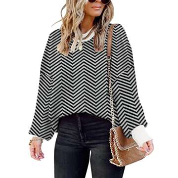 ETCYY Womens Oversized Sweaters Fall 2025 Fashion Clothes Trendy Batwing Sleeve Colorblock Striped K...
