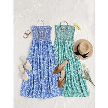 ZESICA Floral Printed Summer Maxi Dress for Women