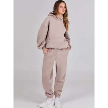 ANRABESS Women's 2 Piece Y2K Oversized Hoodie & Jogger Tracksuit Set in Light Khaki