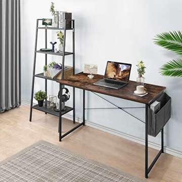 AuAg 39" Computer Desk, Sturdy Home Office Desk, Work Table with Storage Bag and Hook, Wooden Writin...