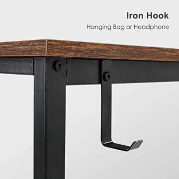 AuAg 39" Computer Desk, Sturdy Home Office Desk, Work Table with Storage Bag and Hook, Wooden Writing Bar for Bedroom, Modern Laptop Desk, Study Table for Small Space, Rustic Brown