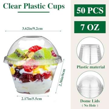 BALDCC 7 oz Clear Plastic Cups with Dome Lids - Perfect for Desserts and Fruits