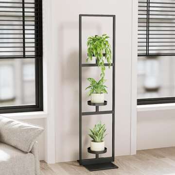 Bamworld Plant Stand Corner Tall Indoor Outdoor Plant Shelf Metal 3 Tiered Plant Table for Multiple Flower Pots Modern Style for Home Decor Display Stand for Living Room Balcony Garden Patio