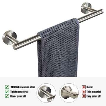 TocTen Bath Towel Bar - Thicken SUS304 Stainless Steel Bathroom Towel Holder, Towel Rod for Bathroom...