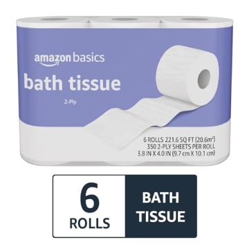 Amazon Basics 2-Ply Toilet Paper 6 Rolls, Unscented, Cost-Effective