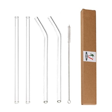 Eco-Friendly BPA Free Glass Straws Set - Reusable & Durable with Cleaning Brush