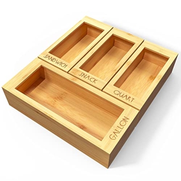 DALSHABET Bamboo Storage Bag Organizer for Kitchen Drawer - 4 Separate Food Storage Bag Organizer, 1...