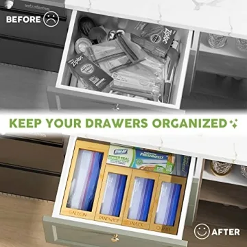 Bamboo Bag Organizer for Kitchen Drawer - 4 Box Set