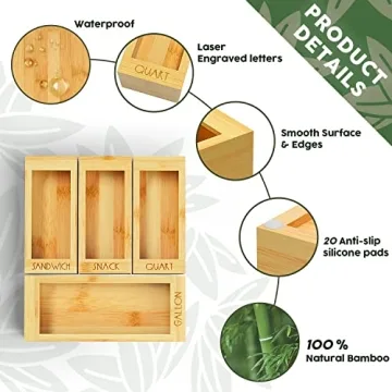 Bamboo Bag Organizer for Kitchen Drawer - 4 Box Set
