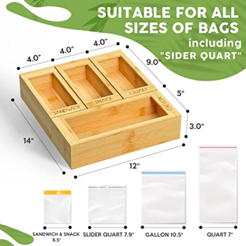 Bamboo Bag Organizer for Kitchen Drawer - 4 Box Set