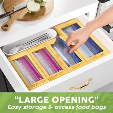 Bamboo Bag Organizer for Kitchen Drawer - 4 Box Set