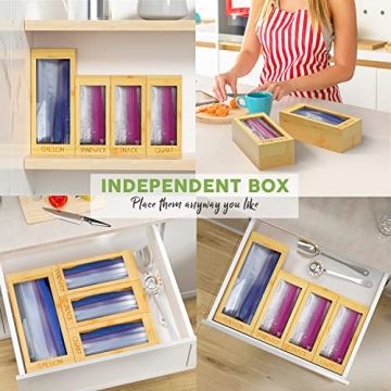 Bamboo Bag Organizer for Kitchen Drawer - 4 Box Set