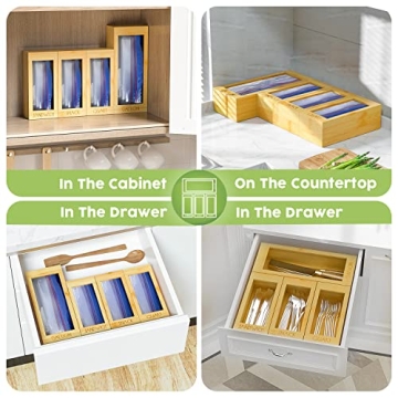 Bamboo Bag Organizer for Kitchen Drawer - 4 Box Set