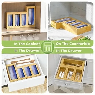 Bamboo Bag Organizer for Kitchen Drawer - 4 Box Set
