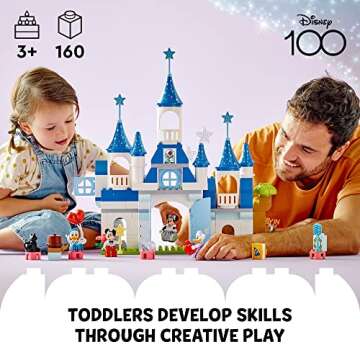 LEGO DUPLO Disney 100 3 in 1 Magic Castle 10998, Building Set for Family Play with 5 Disney Figures ...