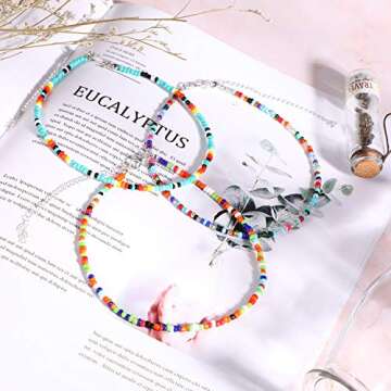 Hicarer 6 Pcs Bead Choker Necklace for Women Colorful Bohemian Glass Seed Bead Necklace Tiny Jewelry Gift for Valentine's Day(Beautiful Style)