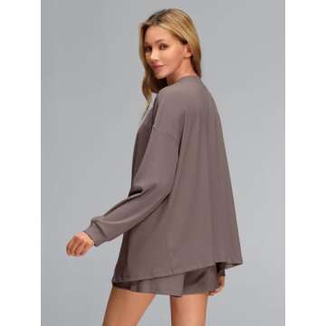 AUTOMET Womens 3 Piece Lounge Sets Sexy Cute Knit Plus Size Post Partum Pajamas Sets Shorts Cotton Soft Fall Matching pjs Casual Winter Loungewear Set with Cardigan Crop tops Mocha Brown