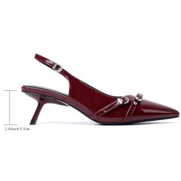Mostrin Red Kitten Heels for Women Sexy Pointed Toe Slingback Low Heels Dressy Pumps Shoes with Buck...